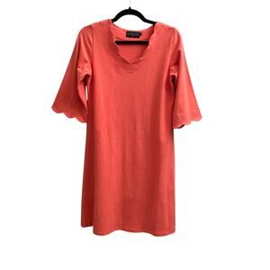 Duffield Lane Small Pink Coral Tunic A-Line Dress Pink Knit 3/4 Scallop Sleeve